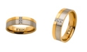 INOX Men's Steel Gold-Tone Plated 3 Piece Clear Diamond Ring